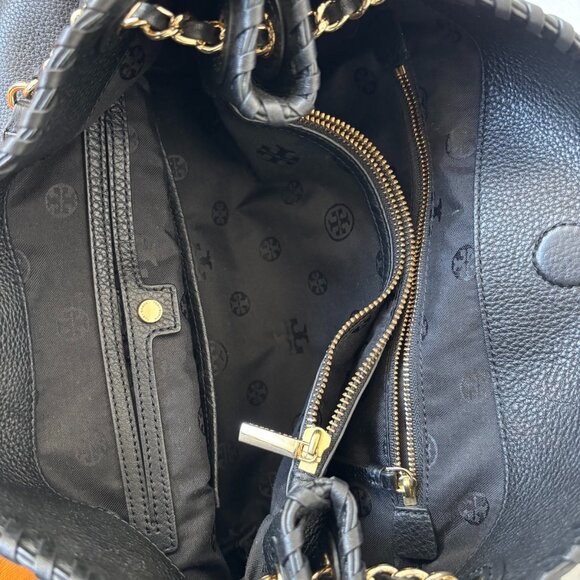 Tory Burch Marion Pebbled Leather Shoulder Bag – Black with Gold Chain Strap - Picture 5 of 11
